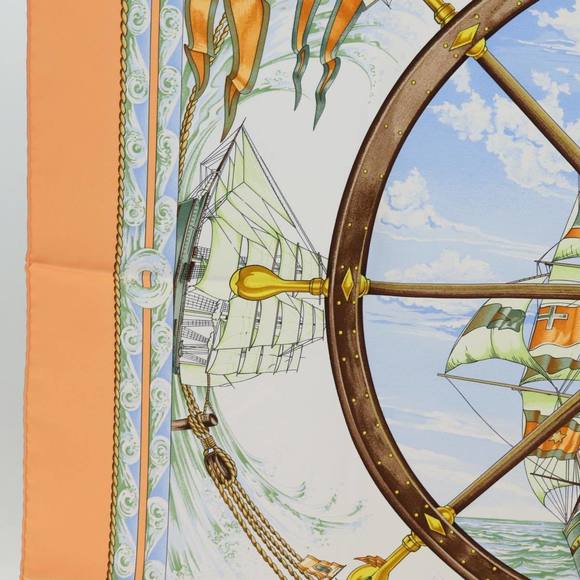 HERMES Carre 90 vive le vent Scarf Silk Orange Auth ki4369 - Picture 5 of 15